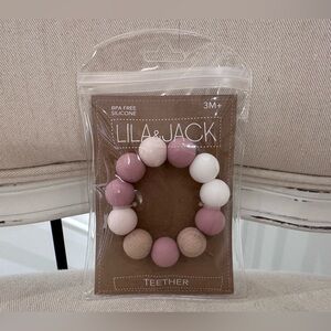 🤍 NWT Lila & Jack Teether Ring Pink and White With Wood Teether